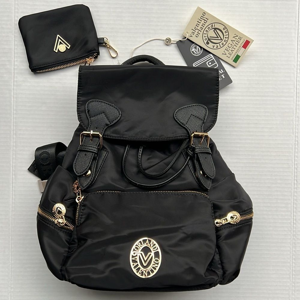 Valentino Orlandi Black Nylon Backpack & Matching Wallet